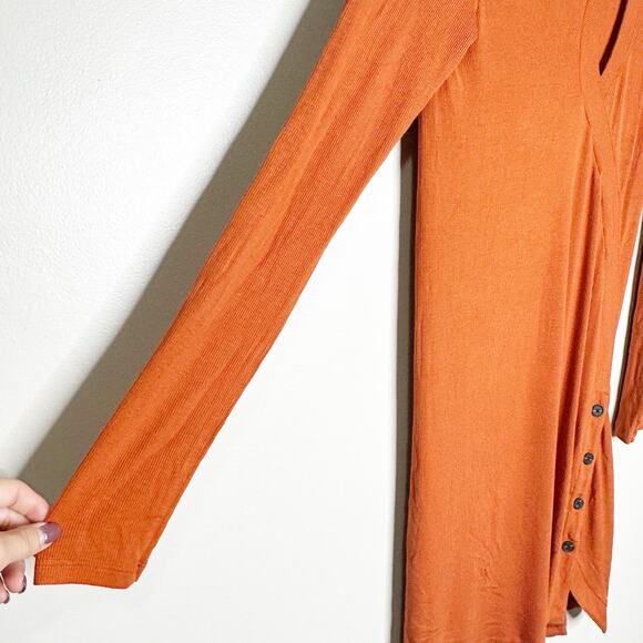 Alix NYC Womens Pratt Mini Dress Ribbed Long Sleeves Front Cut-Out Amber Size XL - Picture 8 of 12